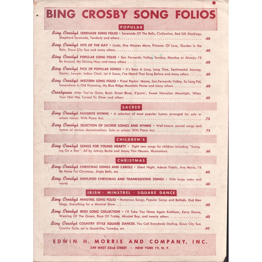 Vintage Hoop-Dee-Doo Polka Sheet Music Perry Como Frank Loesser Milton DeLugg - Picture 2 of 2